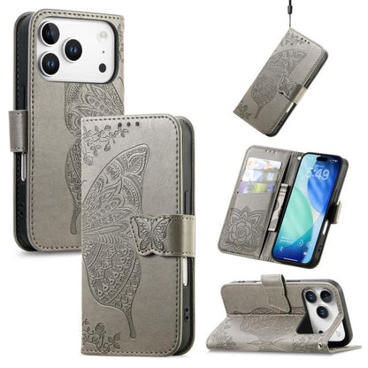 Butterfly Love Flower Embossed Leather Phone Case, For iPhone 18 Pro / 17 Pro, For IPhone 18 Pro Max / 17 Pro Max, For iPhone 17e / 16e