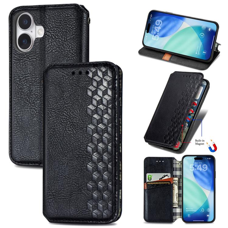Cubic Grid Pressed Magnetic Leather Phone Case, For iPhone 17e / 16e, For iPhone 17 Pro Max, For iPhone 17 Pro, For iPhone 17