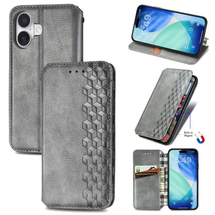 Cubic Grid Pressed Magnetic Leather Phone Case