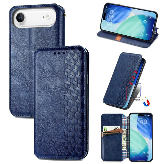 Cubic Grid Pressed Magnetic Leather Phone Case, For iPhone Air, For iPhone 16 Pro Max, For iPhone 16 Pro