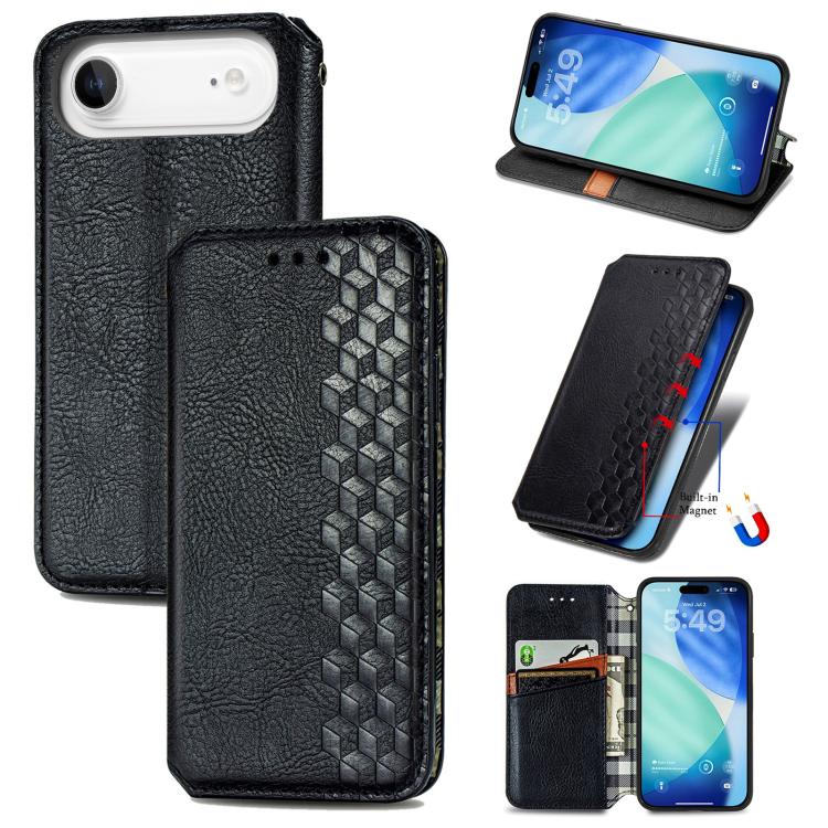Cubic Grid Pressed Magnetic Leather Phone Case