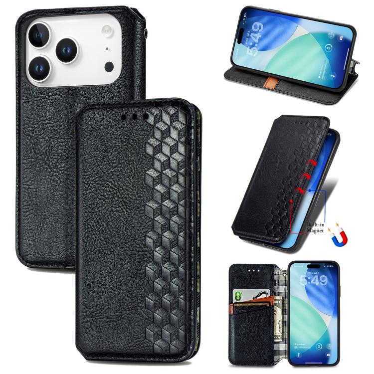 Cubic Grid Pressed Magnetic Leather Phone Case