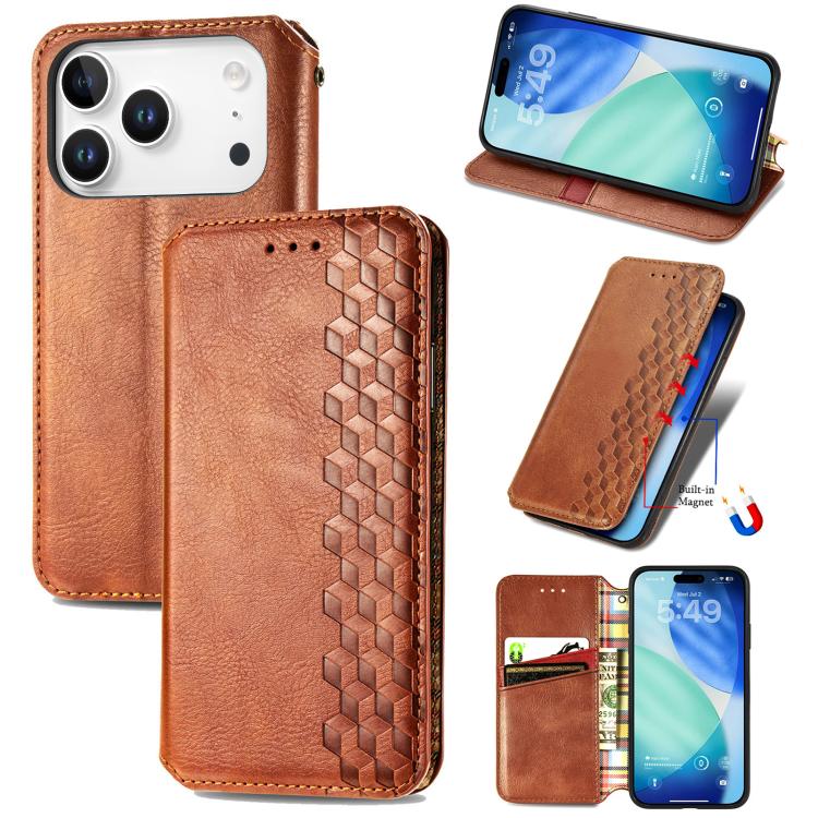 Cubic Grid Pressed Magnetic Leather Phone Case