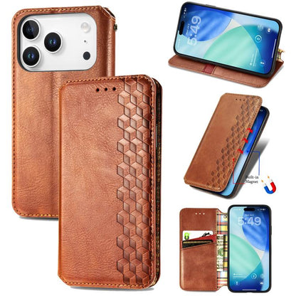 Cubic Grid Pressed Magnetic Leather Phone Case, For iPhone 17e / 16e, For iPhone 17 Pro Max, For iPhone 17 Pro, For iPhone 17