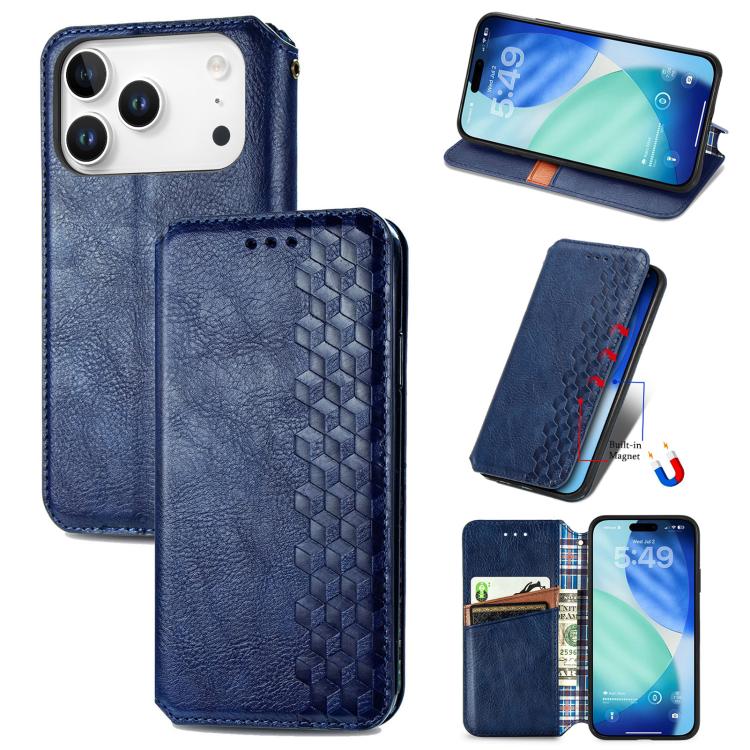 Cubic Grid Pressed Magnetic Leather Phone Case, For iPhone 17e / 16e, For iPhone 17 Pro Max, For iPhone 17 Pro, For iPhone 17
