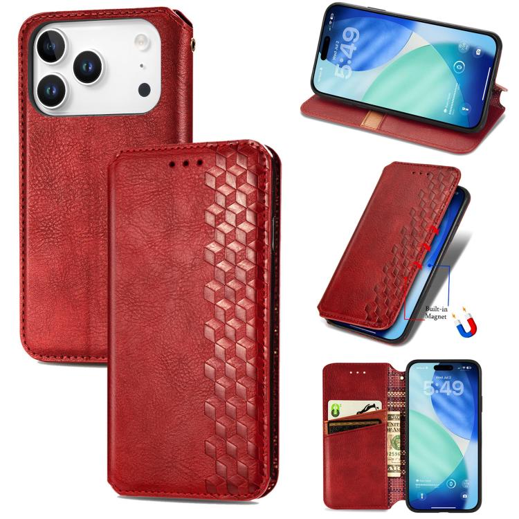 Cubic Grid Pressed Magnetic Leather Phone Case, For iPhone 17e / 16e, For iPhone 17 Pro Max, For iPhone 17 Pro, For iPhone 17