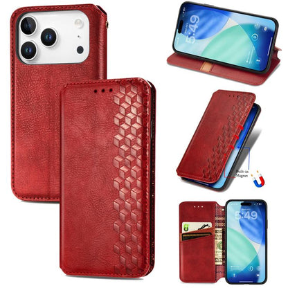 Cubic Grid Pressed Magnetic Leather Phone Case, For iPhone 17e / 16e, For iPhone 17 Pro Max, For iPhone 17 Pro, For iPhone 17