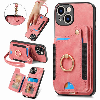 Retro Skin-feel Ring Multi-card Wallet Phone Case