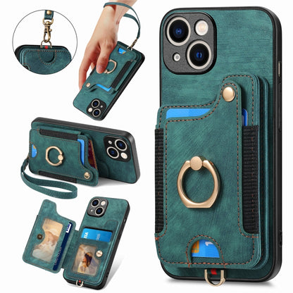 Retro Skin-feel Ring Multi-card Wallet Phone Case