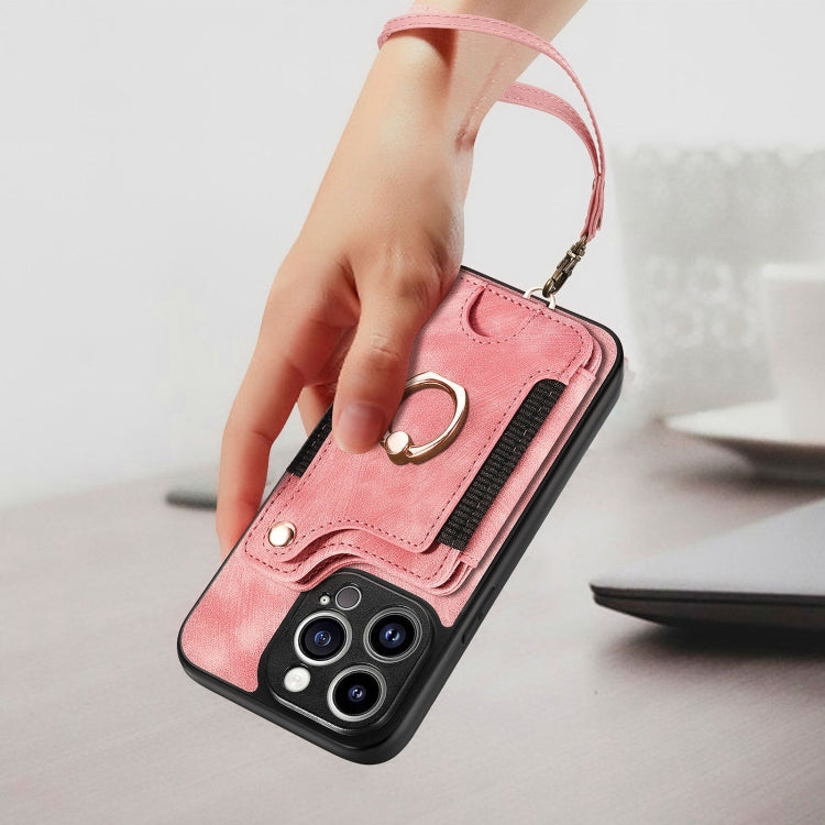 Retro Skin-feel Ring Multi-card Wallet Phone Case