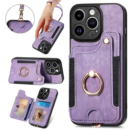 Retro Skin-feel Ring Multi-card Wallet Phone Case