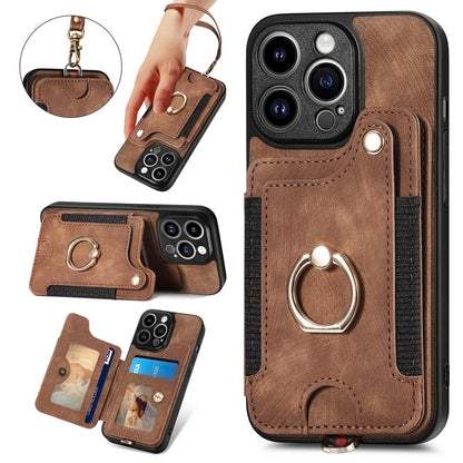 Retro Skin-feel Ring Multi-card Wallet Phone Case