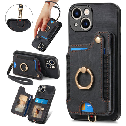 Retro Skin-feel Ring Multi-card Wallet Phone Case