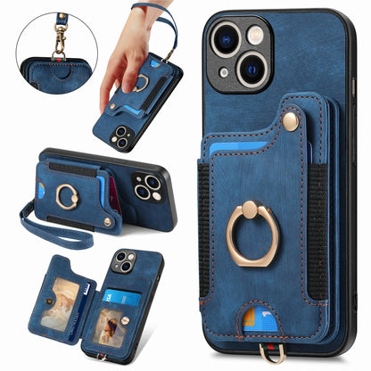 Retro Skin-feel Ring Multi-card Wallet Phone Case