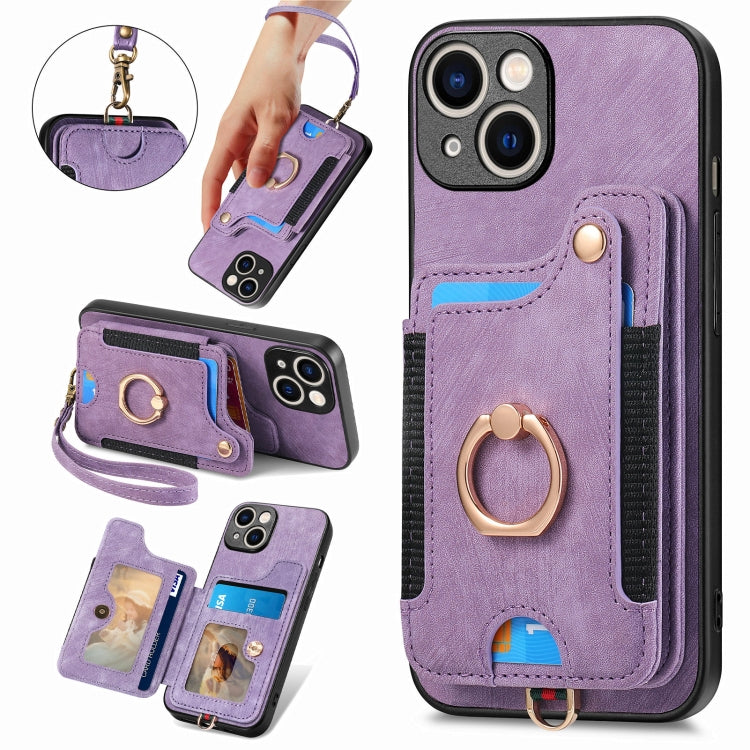 Retro Skin-feel Ring Multi-card Wallet Phone Case