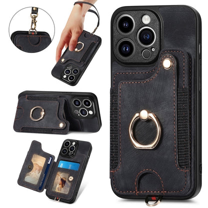Retro Skin-feel Ring Multi-card Wallet Phone Case