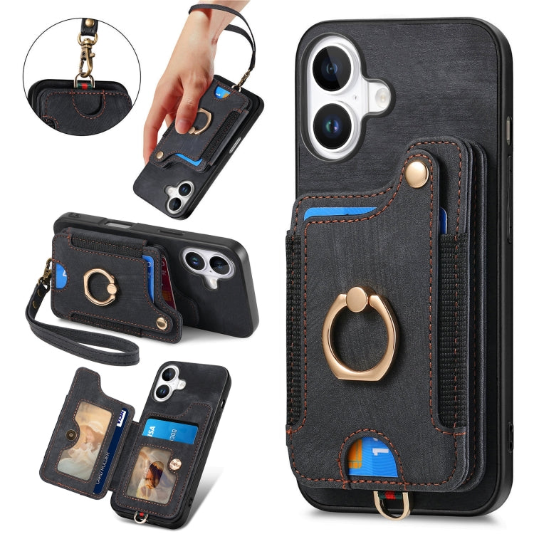 Retro Skin-feel Ring Multi-card Wallet Phone Case