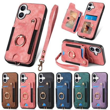 Retro Skin-feel Ring Multi-card Wallet Phone Case