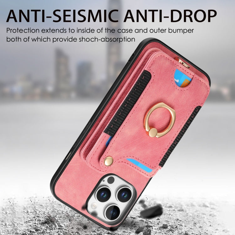 Retro Skin-feel Ring Multi-card Wallet Phone Case