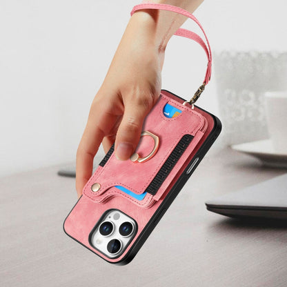 Retro Skin-feel Ring Multi-card Wallet Phone Case