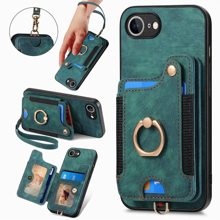 Retro Skin-feel Ring Multi-card Wallet Phone Case, For iPhone 18 Pro Max / 17 Pro Max, For iPhone 17e / 16e, For iPhone 17, For iPhone 16 Pro Max