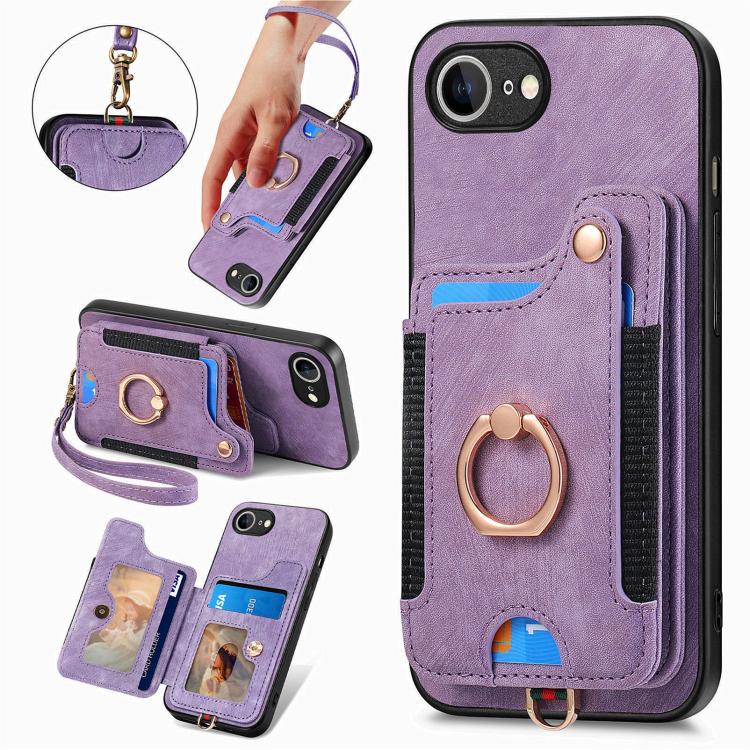 Retro Skin-feel Ring Multi-card Wallet Phone Case, For iPhone 18 Pro Max / 17 Pro Max, For iPhone 17e / 16e, For iPhone 17, For iPhone 16 Pro Max