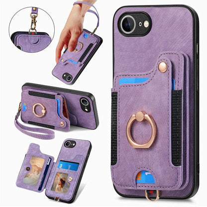 Retro Skin-feel Ring Multi-card Wallet Phone Case, For iPhone 18 Pro Max / 17 Pro Max, For iPhone 17e / 16e, For iPhone 17, For iPhone 16 Pro Max