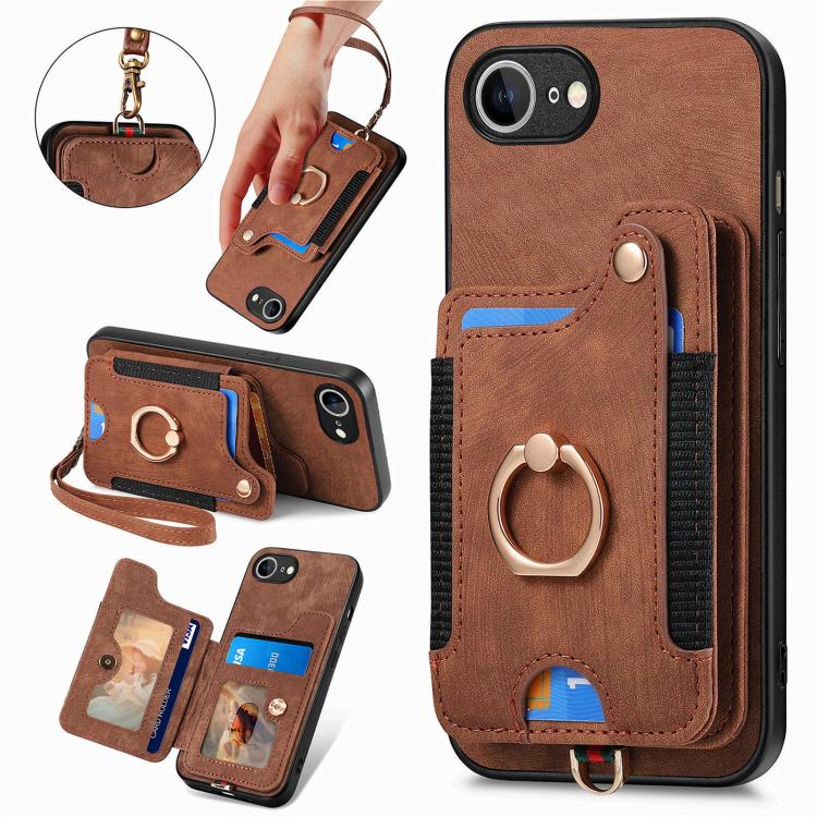 Retro Skin-feel Ring Multi-card Wallet Phone Case, For iPhone 18 Pro Max / 17 Pro Max, For iPhone 17e / 16e, For iPhone 17, For iPhone 16 Pro Max