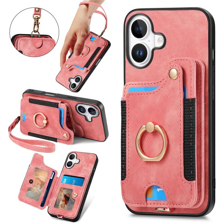 Retro Skin-feel Ring Multi-card Wallet Phone Case, For iPhone 18 Pro Max / 17 Pro Max, For iPhone 17e / 16e, For iPhone 17, For iPhone 16 Pro Max