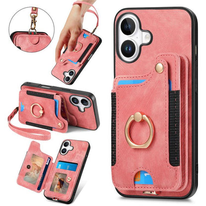 Retro Skin-feel Ring Multi-card Wallet Phone Case, For iPhone 18 Pro Max / 17 Pro Max, For iPhone 17e / 16e, For iPhone 17, For iPhone 16 Pro Max
