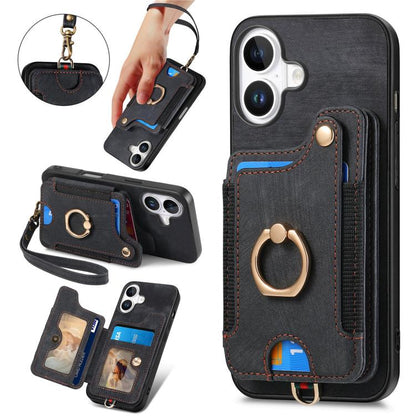 Retro Skin-feel Ring Multi-card Wallet Phone Case, For iPhone 18 Pro Max / 17 Pro Max, For iPhone 17e / 16e, For iPhone 17, For iPhone 16 Pro Max