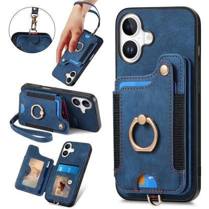 Retro Skin-feel Ring Multi-card Wallet Phone Case, For iPhone 18 Pro Max / 17 Pro Max, For iPhone 17e / 16e, For iPhone 17, For iPhone 16 Pro Max