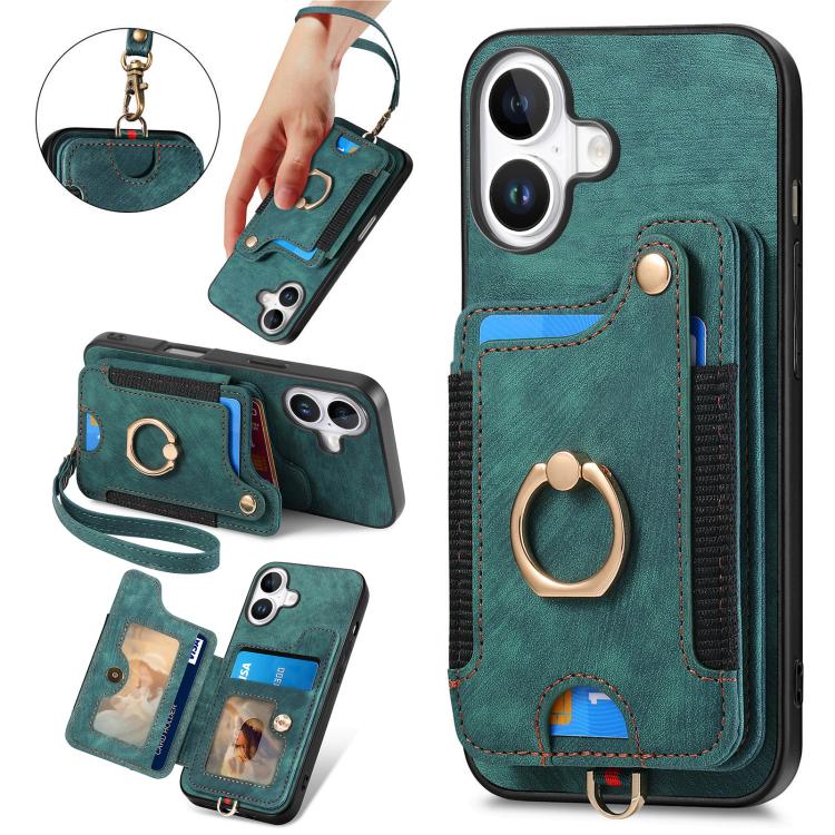 Retro Skin-feel Ring Multi-card Wallet Phone Case, For iPhone 18 Pro Max / 17 Pro Max, For iPhone 17e / 16e, For iPhone 17, For iPhone 16 Pro Max