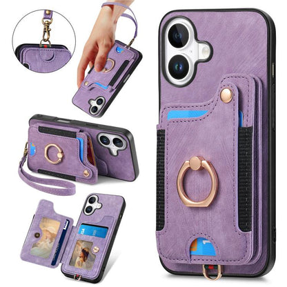 Retro Skin-feel Ring Multi-card Wallet Phone Case, For iPhone 18 Pro Max / 17 Pro Max, For iPhone 17e / 16e, For iPhone 17, For iPhone 16 Pro Max