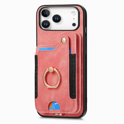 Retro Skin-feel Ring Multi-card Wallet Phone Case, For iPhone 18 Pro Max / 17 Pro Max, For iPhone 17e / 16e, For iPhone 17, For iPhone 16 Pro Max