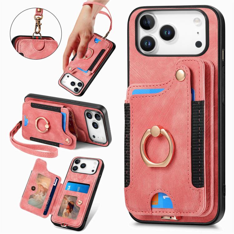 Retro Skin-feel Ring Multi-card Wallet Phone Case, For iPhone 18 Pro Max / 17 Pro Max, For iPhone 17e / 16e, For iPhone 17, For iPhone 16 Pro Max