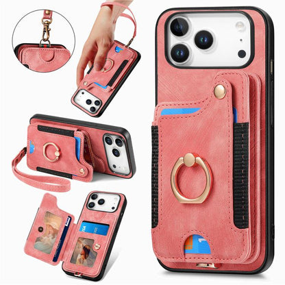 Retro Skin-feel Ring Multi-card Wallet Phone Case, For iPhone 18 Pro Max / 17 Pro Max, For iPhone 17e / 16e, For iPhone 17, For iPhone 16 Pro Max