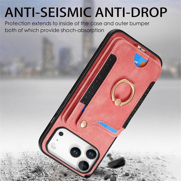Retro Skin-feel Ring Multi-card Wallet Phone Case, For iPhone 18 Pro Max / 17 Pro Max, For iPhone 17e / 16e, For iPhone 17, For iPhone 16 Pro Max