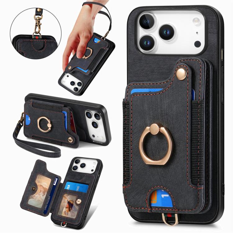 Retro Skin-feel Ring Multi-card Wallet Phone Case, For iPhone 18 Pro Max / 17 Pro Max, For iPhone 17e / 16e, For iPhone 17, For iPhone 16 Pro Max