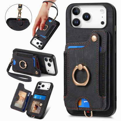 Retro Skin-feel Ring Multi-card Wallet Phone Case, For iPhone 18 Pro Max / 17 Pro Max, For iPhone 17e / 16e, For iPhone 17, For iPhone 16 Pro Max
