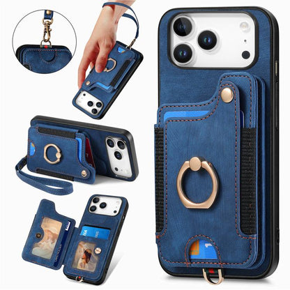 Retro Skin-feel Ring Multi-card Wallet Phone Case, For iPhone 18 Pro Max / 17 Pro Max, For iPhone 17e / 16e, For iPhone 17, For iPhone 16 Pro Max