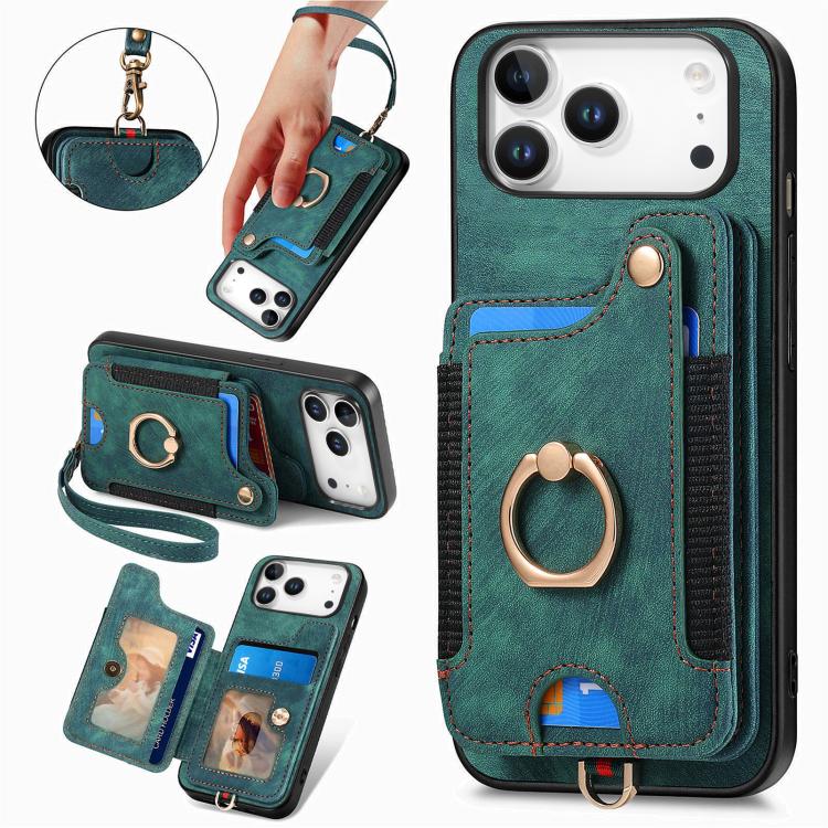 Retro Skin-feel Ring Multi-card Wallet Phone Case, For iPhone 18 Pro Max / 17 Pro Max, For iPhone 17e / 16e, For iPhone 17, For iPhone 16 Pro Max