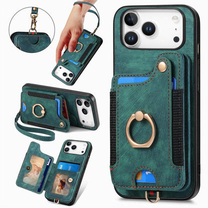 Retro Skin-feel Ring Multi-card Wallet Phone Case, For iPhone 18 Pro Max / 17 Pro Max, For iPhone 17e / 16e, For iPhone 17, For iPhone 16 Pro Max