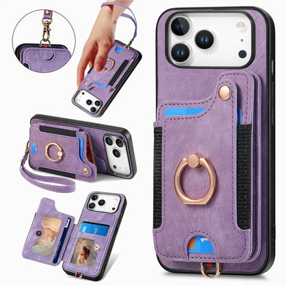 Retro Skin-feel Ring Multi-card Wallet Phone Case, For iPhone 18 Pro Max / 17 Pro Max, For iPhone 17e / 16e, For iPhone 17, For iPhone 16 Pro Max