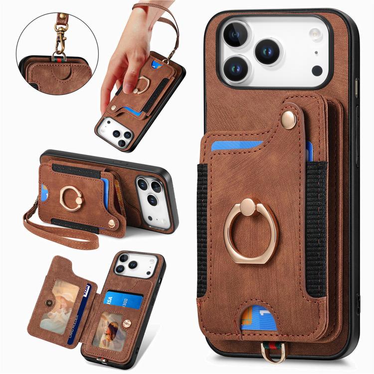 Retro Skin-feel Ring Multi-card Wallet Phone Case, For iPhone 18 Pro Max / 17 Pro Max, For iPhone 17e / 16e, For iPhone 17, For iPhone 16 Pro Max