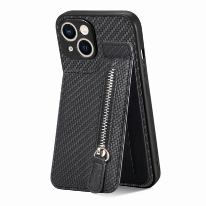 Carbon Fiber Vertical Flip Zipper Phone Case, For iPhone 15 Pro, For iPhone 15 Plus, For iPhone 15