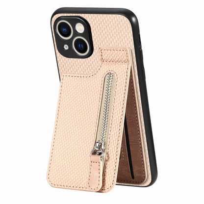 Carbon Fiber Vertical Flip Zipper Phone Case, For iPhone 15 Pro, For iPhone 15 Plus, For iPhone 15