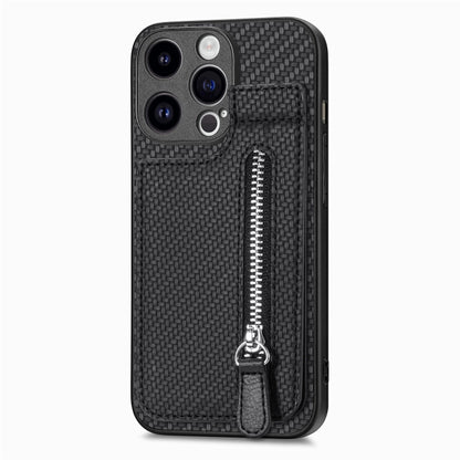 Carbon Fiber Vertical Flip Zipper Phone Case, For iPhone 15 Pro, For iPhone 15 Plus, For iPhone 15