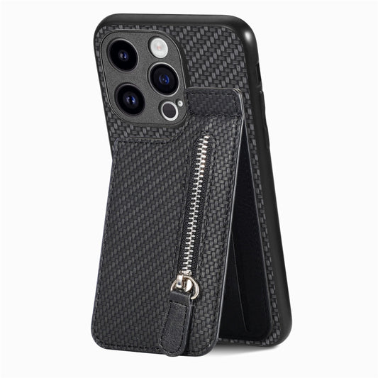 Carbon Fiber Vertical Flip Zipper Phone Case, For iPhone 15 Pro, For iPhone 15 Plus, For iPhone 15