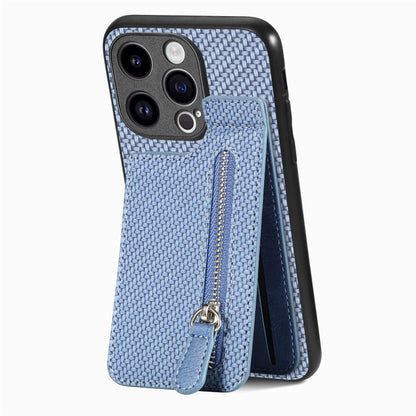 Carbon Fiber Vertical Flip Zipper Phone Case, For iPhone 15 Pro, For iPhone 15 Plus, For iPhone 15